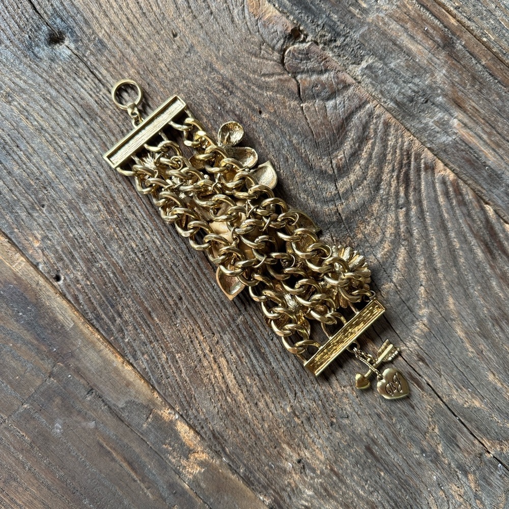 Betsey Johnson Garden Party articulating enamel floral gold chain bracelet - Picture 7 of 9